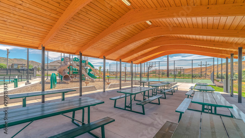 Panorama frame Outdoor shelter area in recreational fun park © Jason