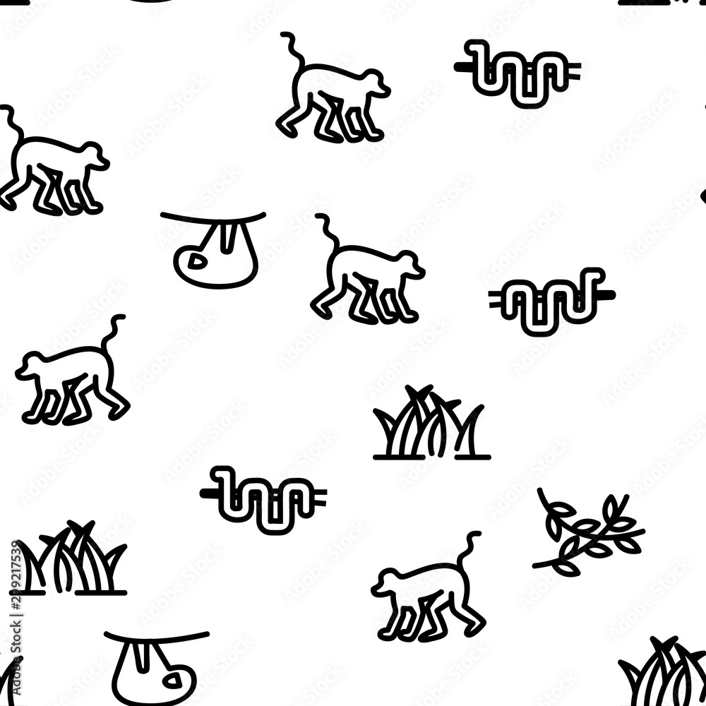 Jungle Forest Vector Seamless Pattern Thin Line Illustration