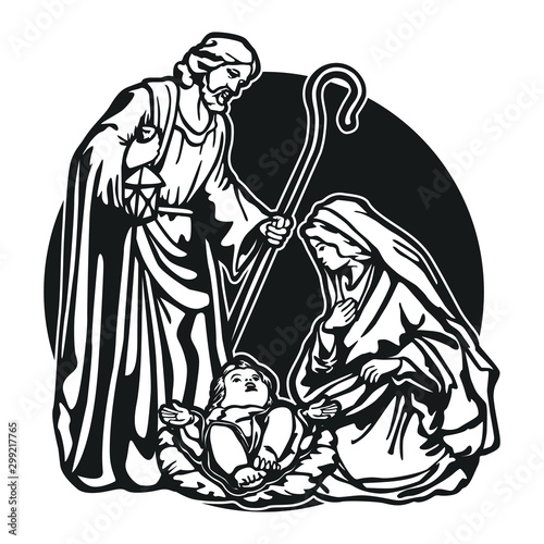 Nativity Scene Christmas. Vector Art Design Illustration. Scrapbook Silhouette Religion Symbol.