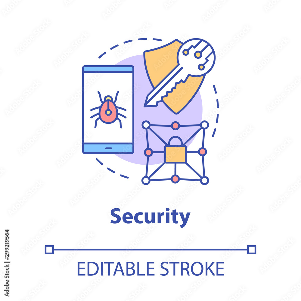 Security concept icon. Privacy protection idea thin line illustration. Confidential data encryption. Cybersecurity and safety. Digital authorization. Vector isolated outline drawing. Editable stroke Security concept icon. Privacy protection idea thin line illustration. Confidential data encryption. Cybersecurity and safety. Digital authorization. Vector isolated outline drawing. Editable stroke