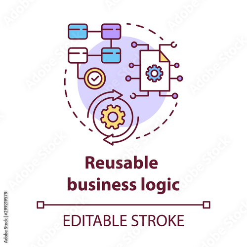 Reusable business logic concept icon. Software development kit idea thin line illustration. Corporate strategy. Tools mobile device program developer. Vector isolated outline drawing. Editable stroke