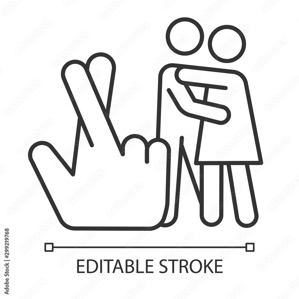 Obraz premium Statutory rape linear icon. Harassment of females. Sex with minor. Beyond law sex. Rape by deception. Thin line illustration. Contour symbol. Vector isolated outline drawing. Editable stroke