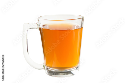 A cup of tea with a tea that has a good flavor, has a pleasant aroma on a white background