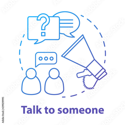 Talk to someone concept icon. Problem discussion broadcast. Friends chat. Spread of information. Human communication idea thin line illustration. Vector isolated outline drawing