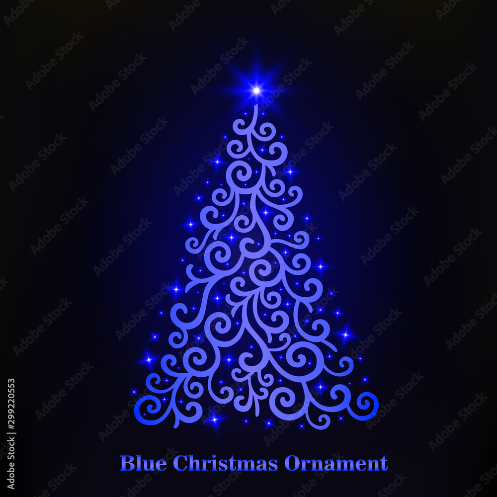 Vector of a glowing blue Christmas tree ornament. Christmas decorations with blue glowing stars. Merry Christmas and Happy New Year. Vector of a glowing blue Christmas tree ornament. Christmas decorations with blue glowing stars. Merry Christmas and Happy New Year.