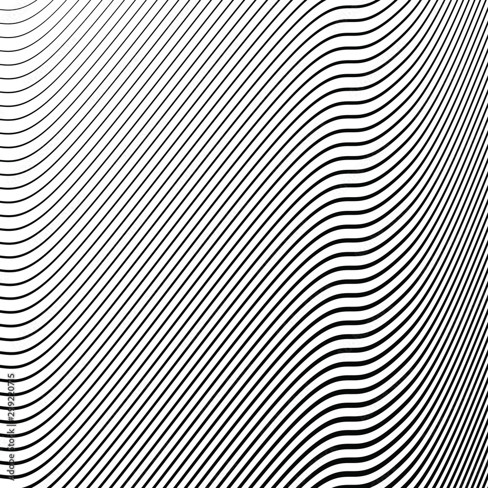 Abstract black wavy oblique stripes on a white background. Op art. Modern pattern for web pages, prints and textile design