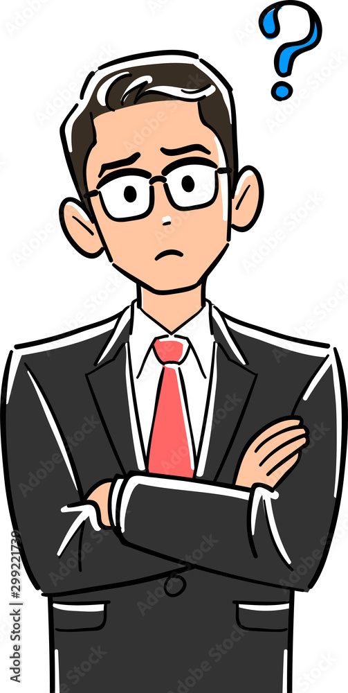 腕組みして考える眼鏡をかけたビジネスマンの上半身 腕組みして考える眼鏡をかけたビジネスマンの上半身