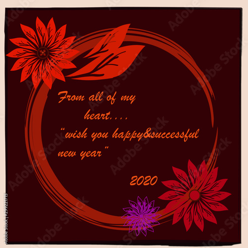 happy new year card vector with floral decorative design and writing fashionable area