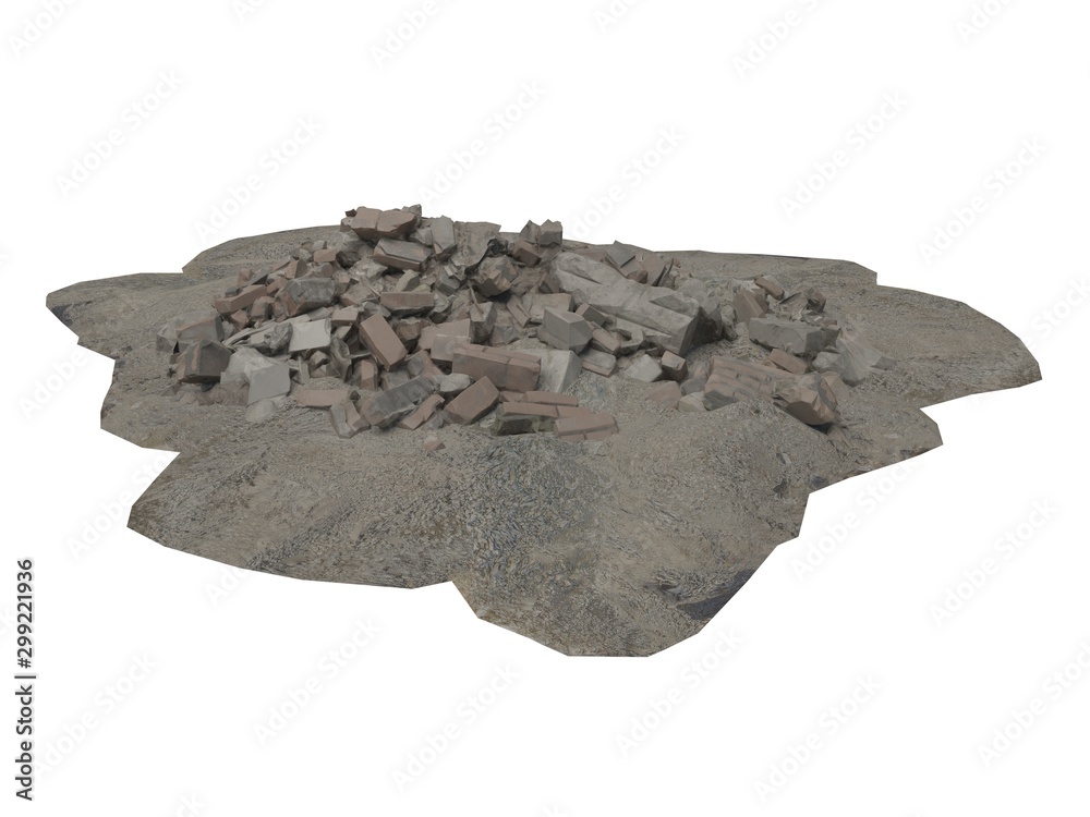 Heap of rubble and debris isolated on white 3d illustration