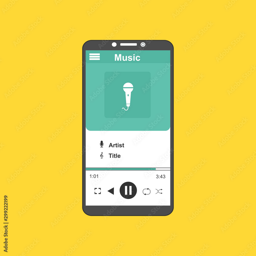 Media player application, app template with flat design style for smartphones, PC or tablets. Clean and modern Media player application, app template with flat design style for smartphones, PC or tablets. Clean and modern