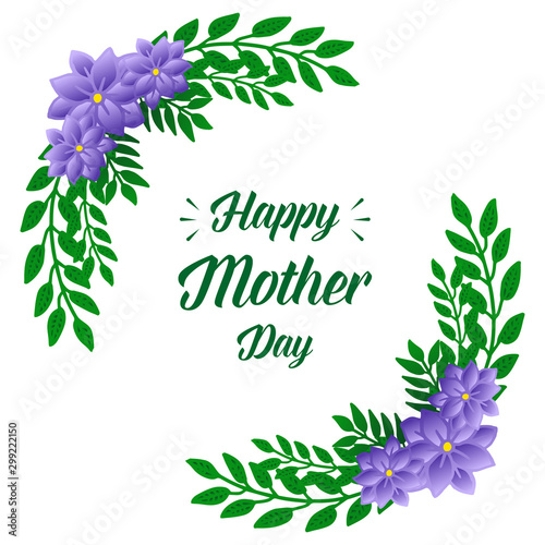 Simple element of purple flower frame for greeting card celebration of happy mother day. Vector