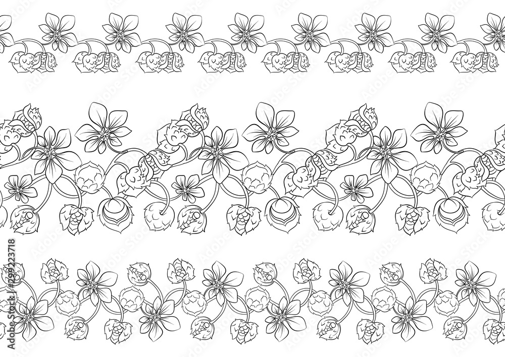 Hazelnut. Decorative motif. Seamless pattern, background. Outline hand drawing vector illustration. In art nouveau style, vintage, old, retro style