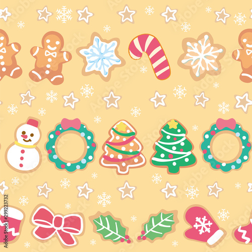 Seamless background with Christmas cookies. Vector pattern.