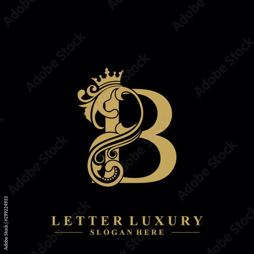 Initial letter B luxury beauty flourishes ornament with crown logo template.