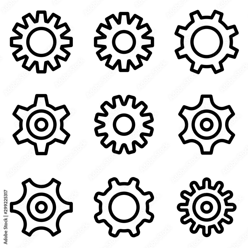 Set of gear icon. symbol of setting or configuration with trendy flat line style icon for web, logo, app, UI design. isolated on white background. vector illustration eps 10