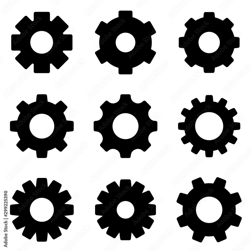 Set of gear icon. symbol of setting or configuration with trendy flat line style icon for web, logo, app, UI design. isolated on white background. vector illustration eps 10 Set of gear icon. symbol of setting or configuration with trendy flat line style icon for web, logo, app, UI design. isolated on white background. vector illustration eps 10