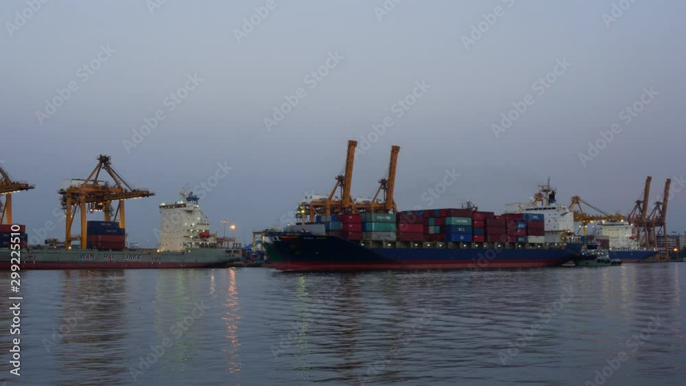 BANGKOK, THAILAND - November 6, 2017 : Aerial view of container ships in the Port of Bangkok BANGKOK, THAILAND - November 6, 2017 : Aerial view of container ships in the Port of Bangkok