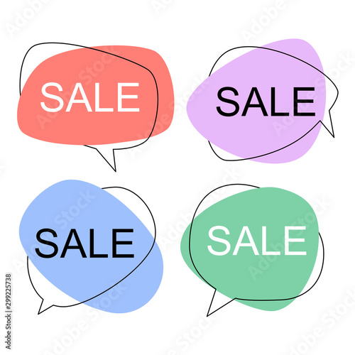 Set of flat colorful bubble speech vector. Banners, price tags, stickers, posters, badges. Isolated on white background.