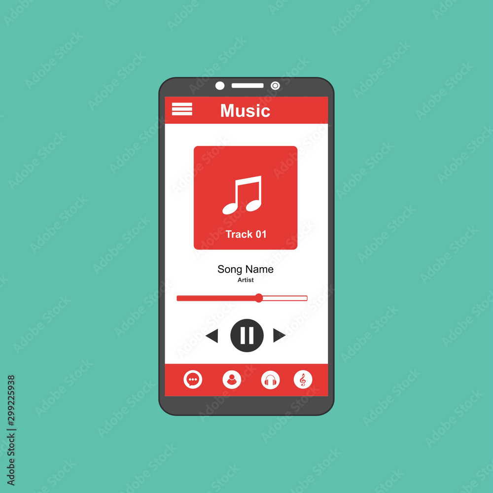 Vector illustration of music player flat design , UI design concept with icons and web elements Vector illustration of music player flat design , UI design concept with icons and web elements