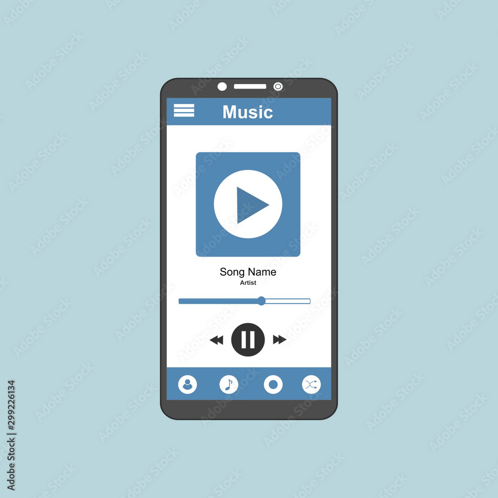 Vector illustration of music player flat design , UI design concept with icons and web elements Vector illustration of music player flat design , UI design concept with icons and web elements