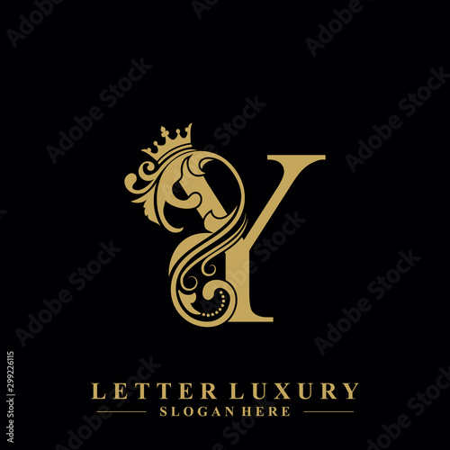 Initial letter Y luxury beauty flourishes ornament with crown logo template.