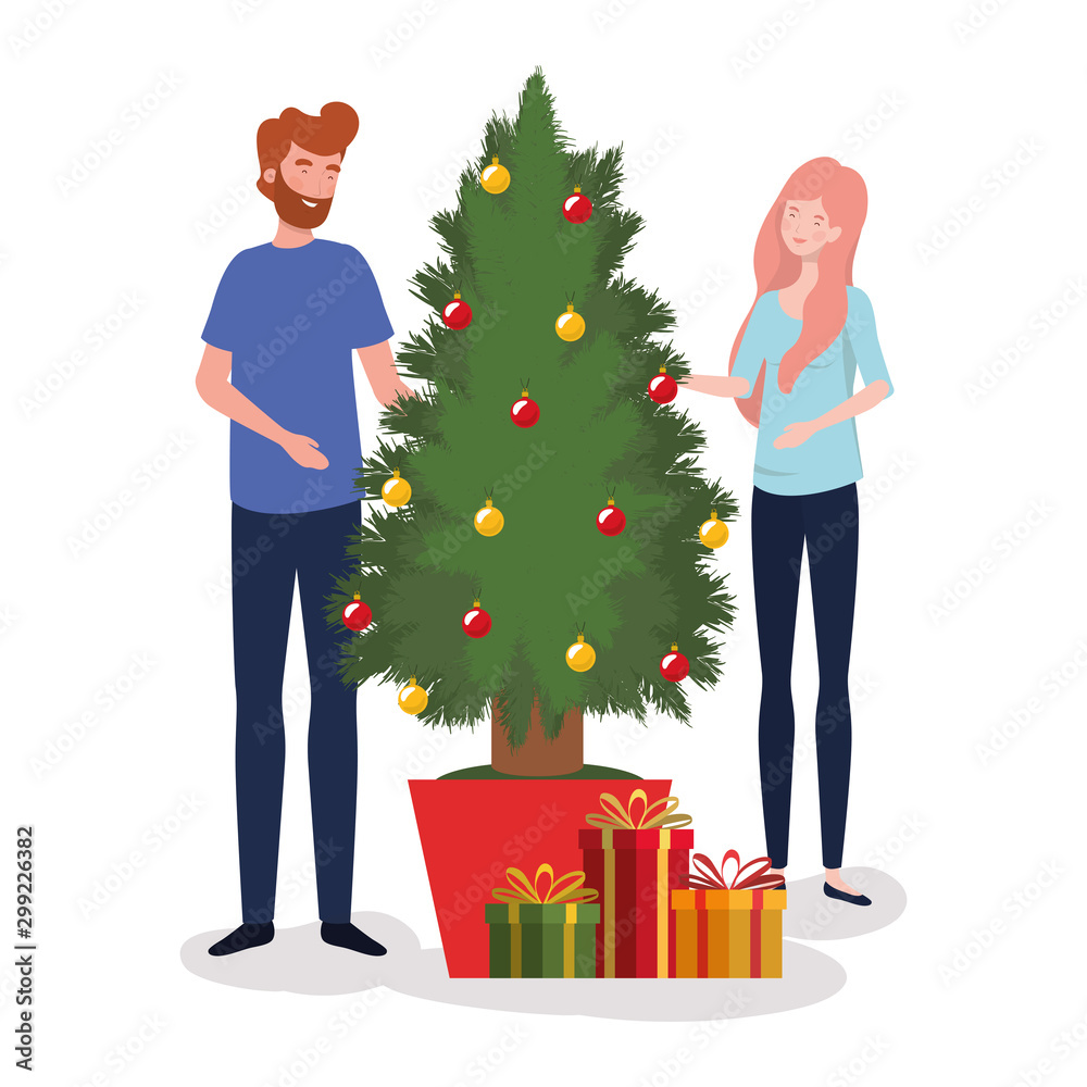 couple with pine tree christmas