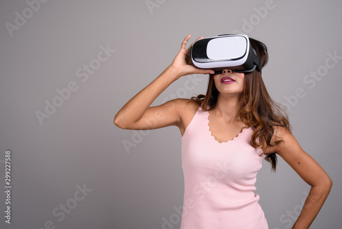 Portrait of Asian woman using virtual reality headset