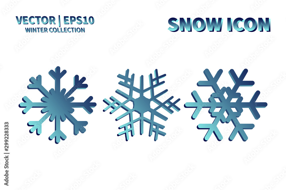 Snowflake vector icon set. Christmas and winter snow flake element collection. Isolated flat new year holiday decoration illustration template. Cold weather object design silhouette symbol