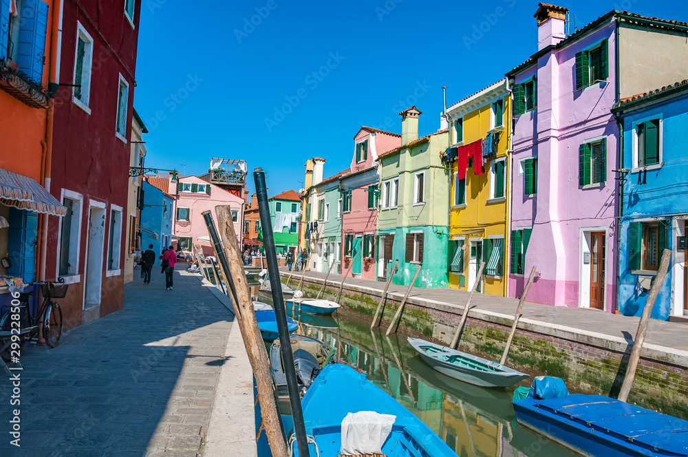 Colorful houses of Burano island / small village near the Venice