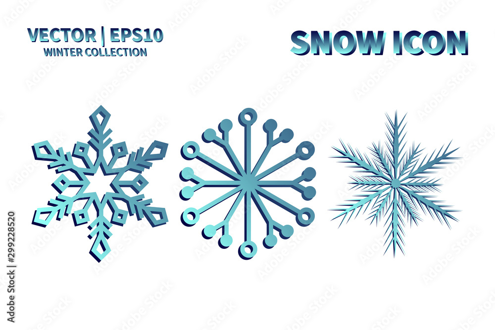 Snowflake vector icon set. Christmas and winter snow flake element collection. Isolated flat new year holiday decoration illustration template. Cold weather object design silhouette symbol