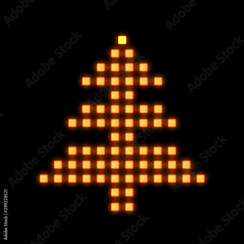 Template for New Year's greetings in minimalistic geometric style. Christmas trees made of LED orange light on a black background photo