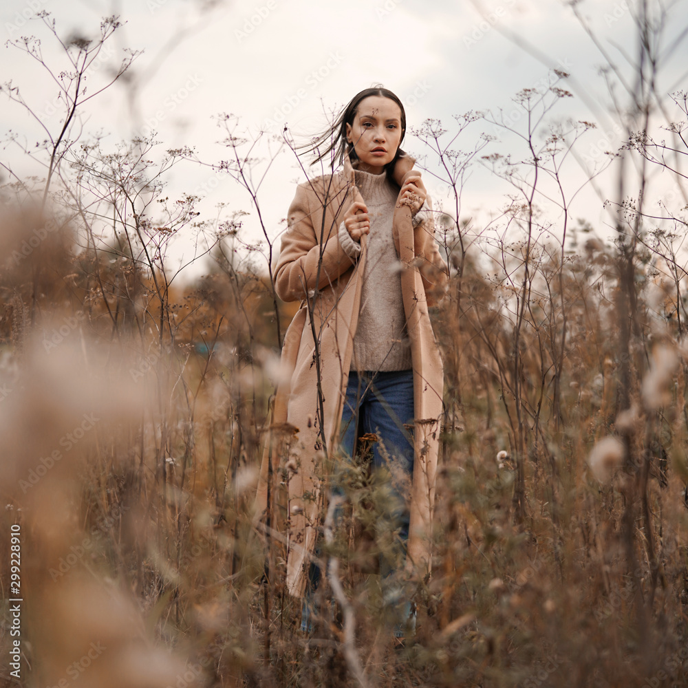 Fashion beautiful lady in autumn landscape Fashion beautiful lady in autumn landscape