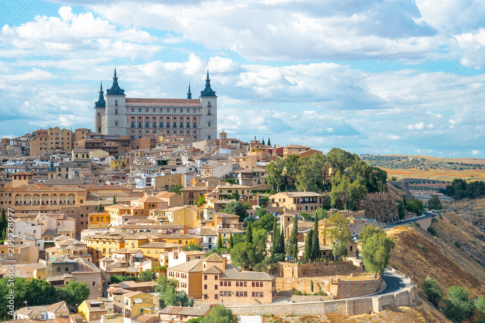 Toledo cityscape. Toledo is capital of province of Toledo (70 km south of Madrid), Spain. It was declared a World Heritage Site by UNESCO in 1986.