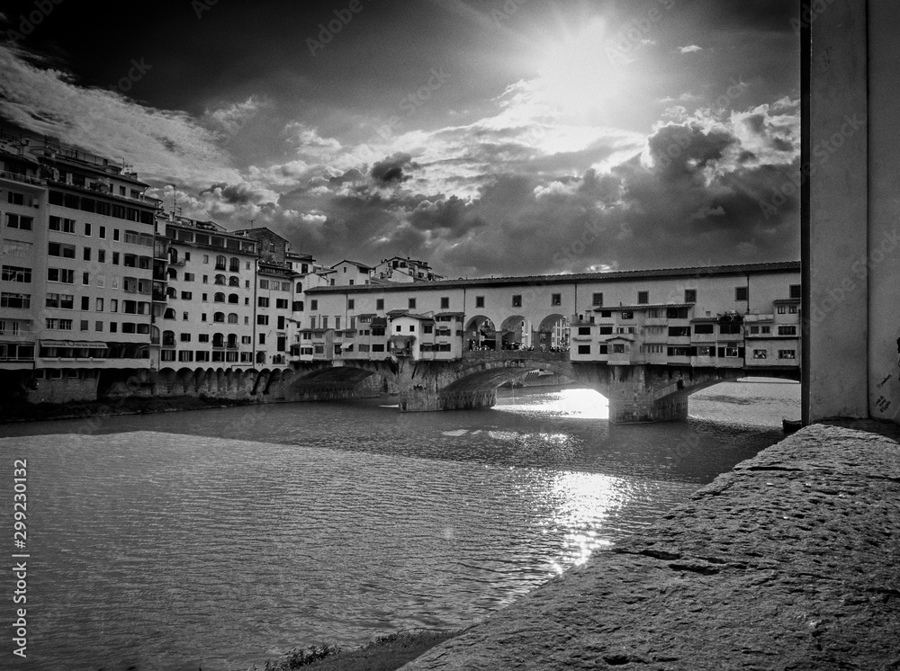 The Sun behind Ponte Vecchio Black/White I