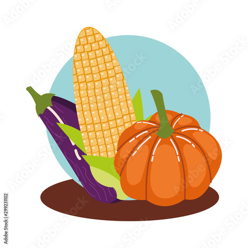 hello autumn season vegetables icons