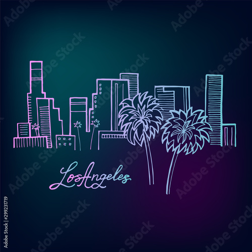 Vector illustration. Los Angeles America. Hand drawn style logo sign.