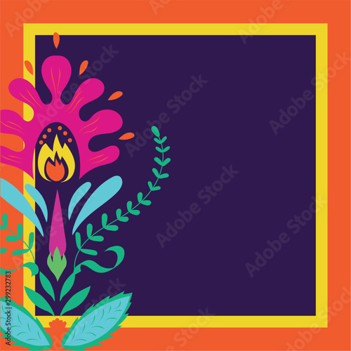 dia de los muertos card with floral decoration frame