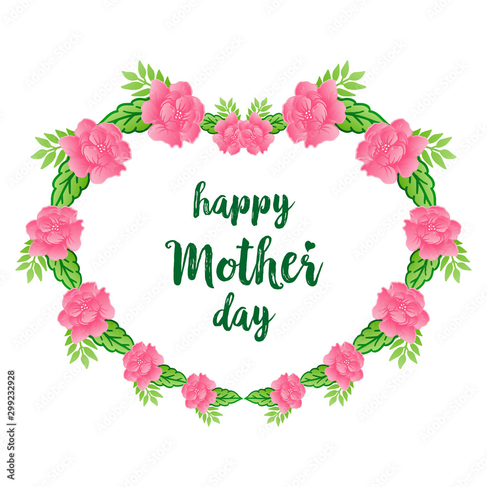 Template of invitation card happy mother day, with crowd motif of pink wreath frame. Vector Template of invitation card happy mother day, with crowd motif of pink wreath frame. Vector