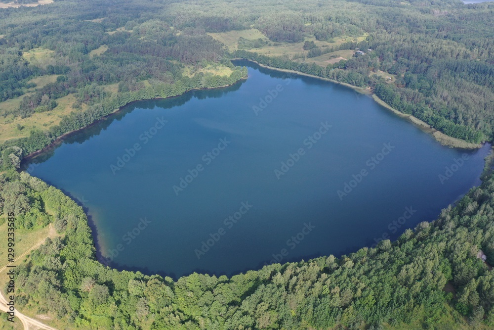 Photo of a lake on top helicopter blue