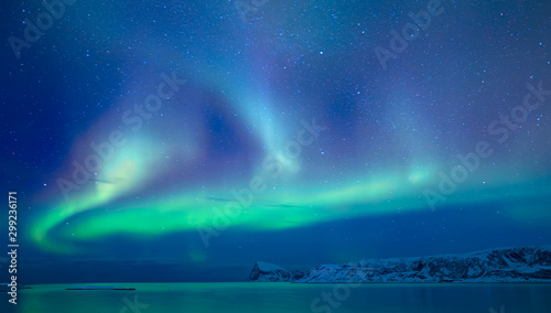 Northern lights (Aurora borealis) in the sky over Tromso, Norway © muratart