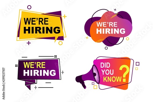 We are hiring ,did you know communication poster.vacancy job offer isolated vector signs