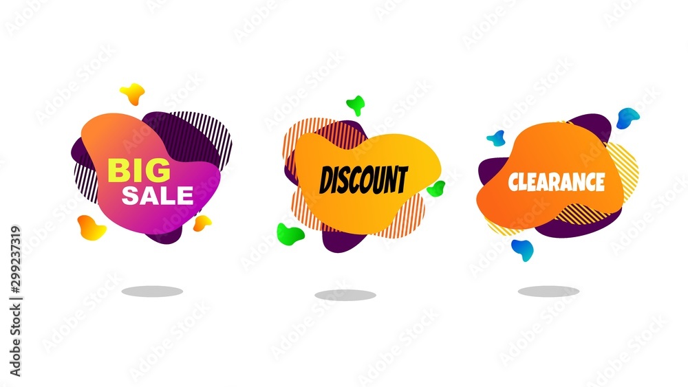 Big sale,clearance,discount.Liquid design with three variations.vector design