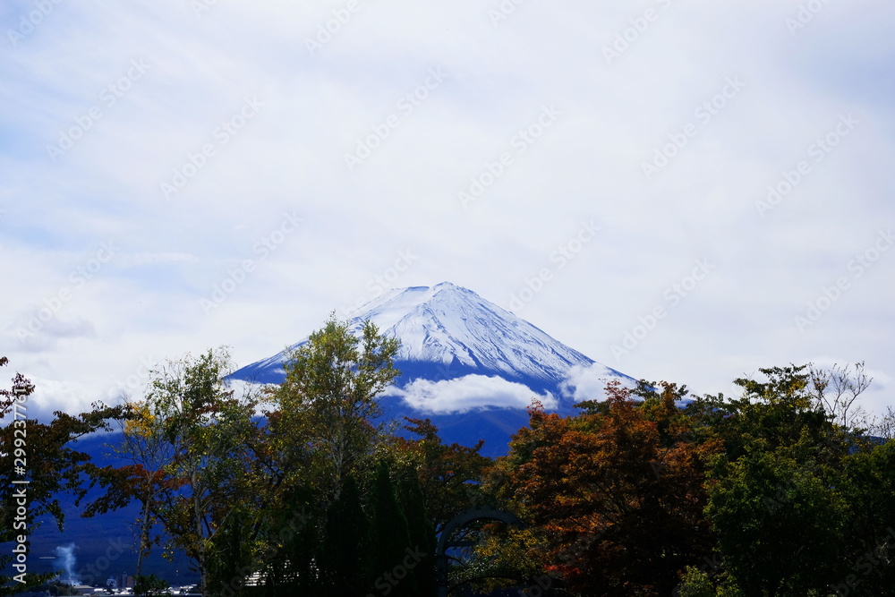 The beauty of the blue mount Fuji on white background