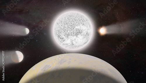 Fototapeta Naklejka Na Ścianę i Meble -  White dwarfs star with other planets and star system 