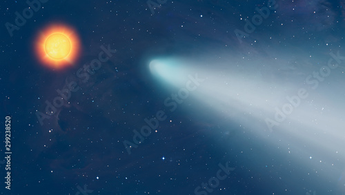 Comet on the space with sun  Solar   Elements of this image furnished by NASA  