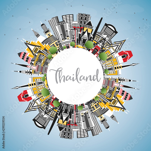 Thailand City Skyline with Color Buildings, Blue Sky and Copy Space.