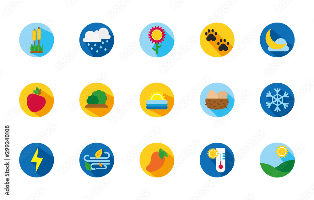 four season weather related block icons set four season weather related block icons set
