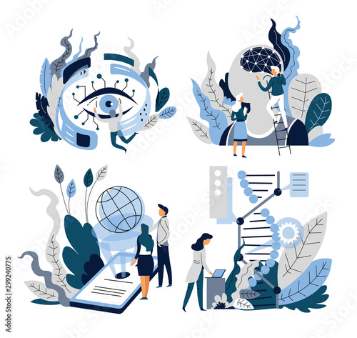 Artificial intelligence isolated icons, programmers and Internet technologies