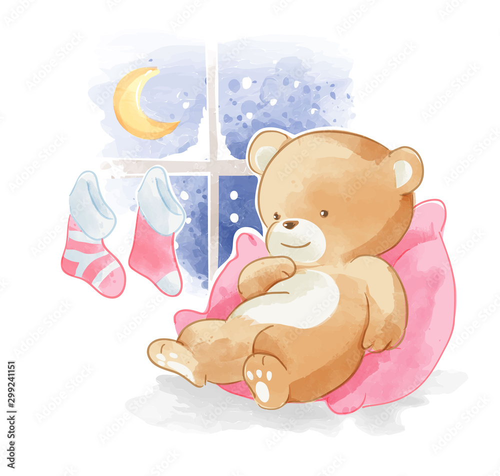 Obraz cute bear sleeping by the window illustration