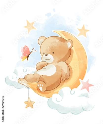 Dekoracja na wymiar  cute-bear-sleeping-on-the-moon-illustration